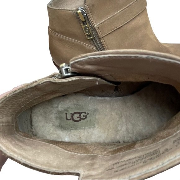 Ugg Tan Brown Suede Heeled Inner Zipper Ankle Boot 8 - Picture 5 of 12